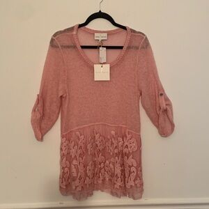 Boho NWT Mohair Fairy Ballerina  Pink Tunic with Lace Detail